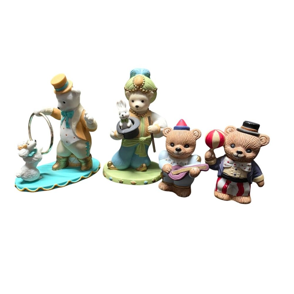 4 Vintage Circus Bears Porcelain Figurines